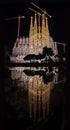 Sagrada Familia cathedral at full moon night