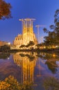 Sagrada Familia cathedral under construction in Barcelona, Spain. wide view at night Royalty Free Stock Photo