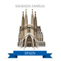 Sagrada Familia Gaudi Basilica Barcelona Spain flat vector sight Royalty Free Stock Photo