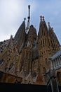 Towers at Sagrada Familia church on a Cloudy Day