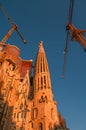 Sagrada Familiar Catholic Cathedral at bloody sunset during construction in Barcelona, Spain, cityscape, closeup