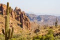 Saguaro cactus in desert environment in the Superstition Wilderness in the Superstition Mountains as seen from Peralta Canyon Royalty Free Stock Photo