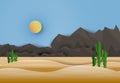 Saguaro Cactus in Western countryside. Paper art style