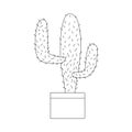 Saguaro or Carnegiea cactus in pot, flat doodle vector outline