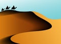 Sahara desert , Animation landscape: desert, caravan of camels. Vector illustration