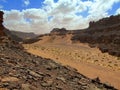 Sahara desert hills, valley and clouds