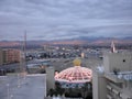 Sahara Hotel and The eastern part of Las Vegas Strip from viewed a high up hotel room at dawn
