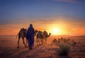 A saharian shepherd guides his herd in the desert Royalty Free Stock Photo