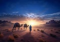 A saharian shepherd guides his herd in the desert Royalty Free Stock Photo