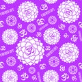 Sahasrara. Chakras seamless pattern. Vector esoteric background. Hinduism, buddhism. Line symbol. Om sign