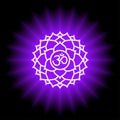 Sahasrara icon. The seventh crown, parietal chakra. Vector purple gloss and shine. Line symbol. Sacral sign. Meditation