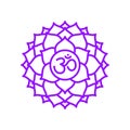 Sahasrara icon. The seventh crown, parietal chakra. Vector purple line symbol. Sacral sign. Meditation
