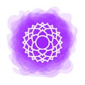 Sahasrara icon. The seventh crown, parietal chakra. Vector purple smoky circle. Line symbol. Sacral sign. Meditation