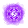 Sahasrara icon. The seventh crown, parietal chakra. Vector purple smoky circle. Line symbol. Sacral sign. Meditation