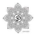 Sahasrara seventh chakra vector illustration. Crown chakra symbol. Black and white Royalty Free Stock Photo