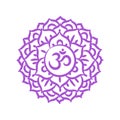 Sahasrara sketch icon. The seventh crown, parietal chakra. Vector purple line symbol. Sacral sign. Meditation