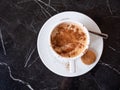 Sahlep or Salep Turkish winter beverage drink with cinnamon. Selective focus