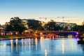 SAHMRI and NewRAH at dusk by Torrens River. Very long exposure e