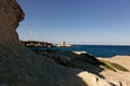 A good view from the rocks of the Torre di Maradico a historic landmark at the amalfi coast