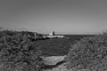 A good view of the Torre di Maradico a historic landmark at the amalfi coast in black and white