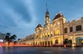 Saigon City Hall, night  blue golden hour after sunset with Car Light Motion Blur Royalty Free Stock Photo