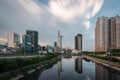 Saigon Cityscape at Sunrise. Skyline with cloudy sky, Modern City Skyline Riverside. ho chi minh , Vietnam