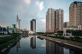 Saigon Cityscape at Sunrise. Skyline with cloudy sky, Modern City Skyline Riverside. ho chi minh , Vietnam