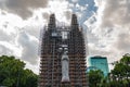 Saigon Notre-Dame Cathedral Basilica during restoration covered with scaffolds