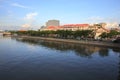 Saigon riverside view at downtown center with buildings across riverside Saigon river Ho Chi Minh City