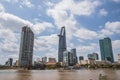 Saigon skyline and the Saigon River with Bitexco tower. Ho Chi Minh City is a popular tourist destination of Vietnam Royalty Free Stock Photo