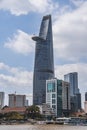 Saigon skyline and the Saigon River with Bitexco tower. Ho Chi Minh City is a popular tourist destination of Vietnam Royalty Free Stock Photo