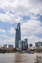 Saigon skyline and the Saigon River with Bitexco tower. Ho Chi Minh City is a popular tourist destination of Vietnam Royalty Free Stock Photo