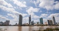 Saigon skyline and the Saigon River with Bitexco tower. Ho Chi Minh City is a popular tourist destination of Vietnam Royalty Free Stock Photo