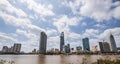 Saigon skyline and the Saigon River with Bitexco tower. Ho Chi Minh City is a popular tourist destination of Vietnam Royalty Free Stock Photo