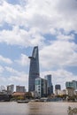 Saigon skyline and the Saigon River with Bitexco tower. Ho Chi Minh City is a popular tourist destination of Vietnam Royalty Free Stock Photo