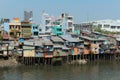 Poor neighborhood huts on stilts at riverside in Ho Chi Minh