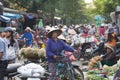 Saigon, Vietnam - June 2017: Vietnam busy morning street market, Saigon, Vietnam. Royalty Free Stock Photo