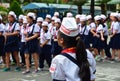 Saigon, Vietnam - March 8, 2015. Unidentified children in uniform during the Year-end party in a kidergarten school in Saigon