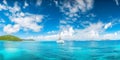 Sail Away to Paradise: Yacht and Tropical Island in the Ocean. Generative AI.