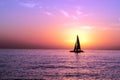 Sail Boat Against a Ocean Sunset Royalty Free Stock Photo