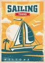 Sail boat in a beautiful sunset retro travel poster Royalty Free Stock Photo