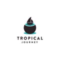 Sail boat and coconut logo, tropical journey logo icon concept