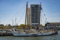 Sail boat docked at the Marina near Charleston Harbor. Royalty Free Stock Photo