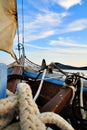 Sail boat with huge ropes gliding in croatia and blue sky Royalty Free Stock Photo