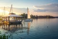 Sail Boat at Lake Galve at sunset - Trakai, Lithuania Royalty Free Stock Photo