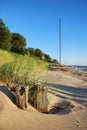 Sail boat on Lake Michigan beach Royalty Free Stock Photo