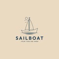 sail boat line art logo minimalist with sun logo vector illustration design template