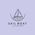 sail boat logo line minimalist vector design with wave logo and emblem