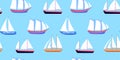 Sail boat, marine nautical boat pattern. Sailboat ship in ocean or sea, water regatta, summer nature. colorful childish Royalty Free Stock Photo