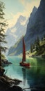 Sail Boat Painting In Terragen Style: Norwegian Nature And Nostalgic Vistas